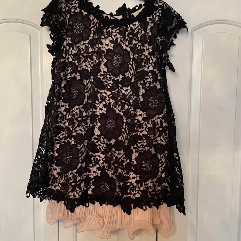 Aqua Dress Black Lace Overlay Dress
